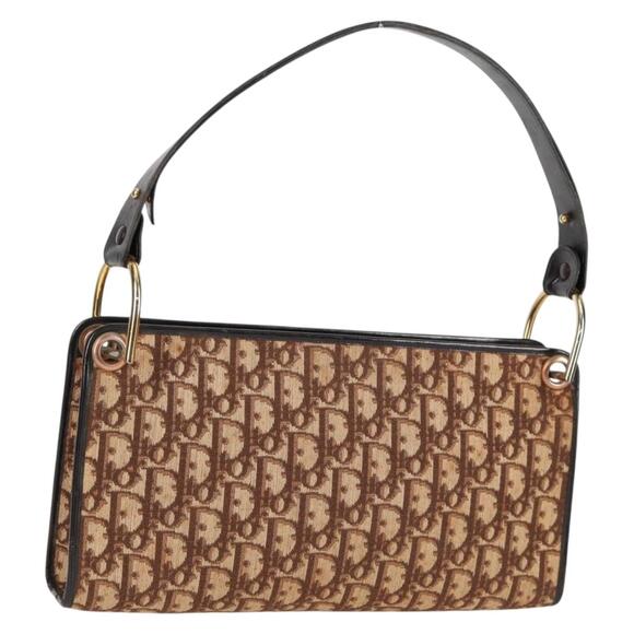 DIOR Trotter Canvas Shoulder Bag Brown Gold - Picture 1 of 12